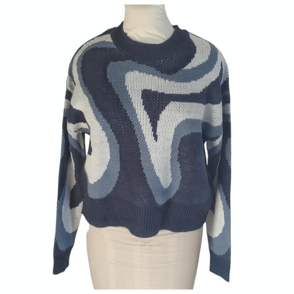 FULL TILT Retro Swirl Sweater Gray Black Blue Boxy Cropped Size S Y2K Abstract - Picture 1 of 7